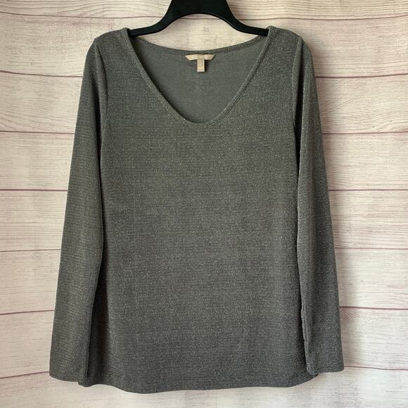 Banana Republic Gray Metallic Shimmer Blouse Long Sleeve Size Large - Picture 1 of 16